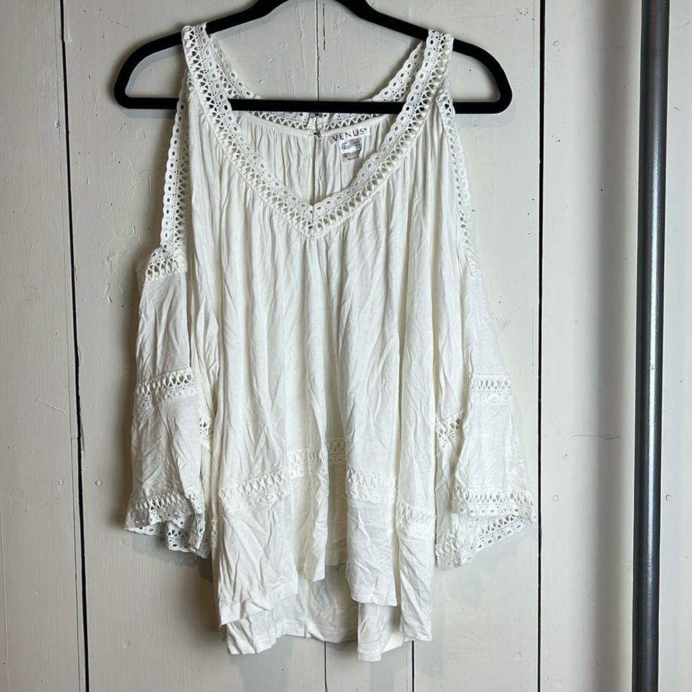 Venus shoulder ruffle off white top size XL